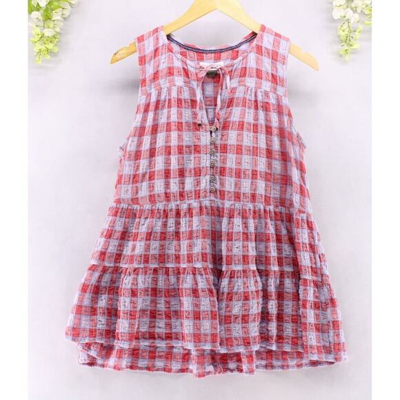 Pilcro By Anthropologie Tops - Anthropologie Pilcro & The Letterpress Gingham Neve Tiered Blouse Top Red Sz M